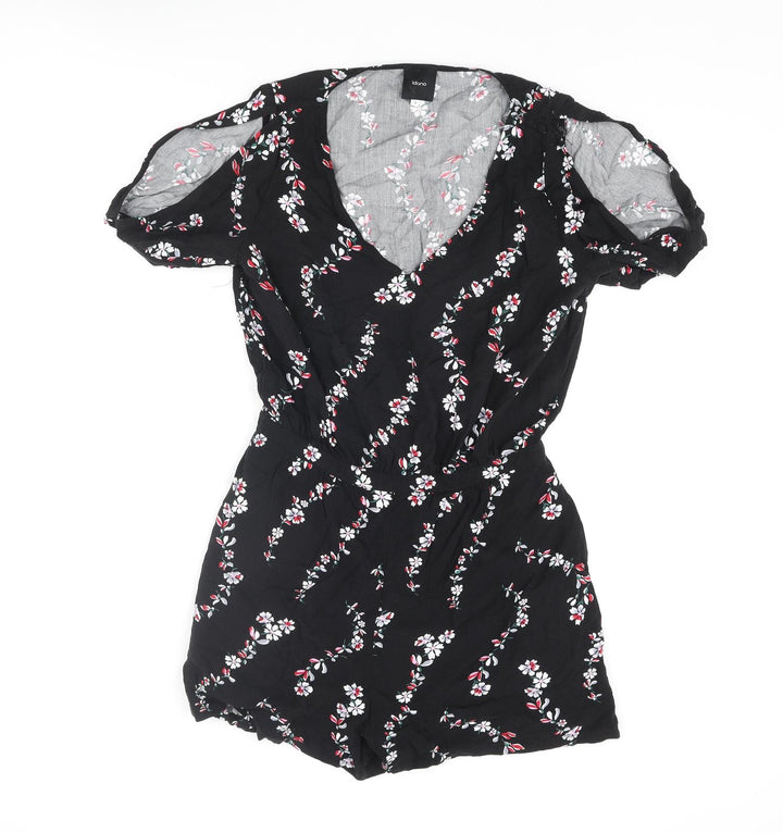 Idano Womens Black Floral Viscose Playsuit One-Piece Size 8 Pullover - Cold Shoulder