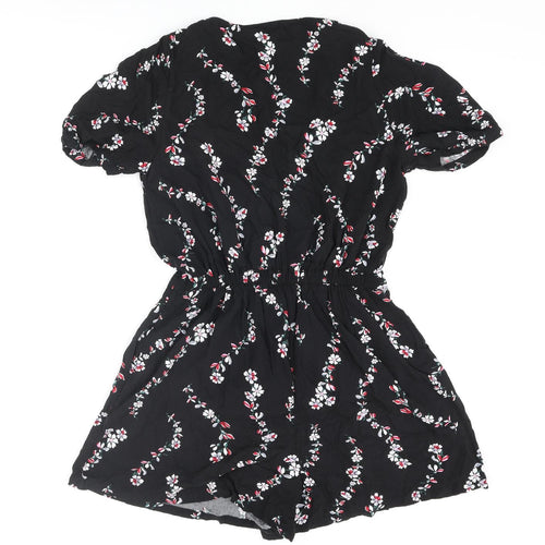 Idano Womens Black Floral Viscose Playsuit One-Piece Size 8 Pullover - Cold Shoulder