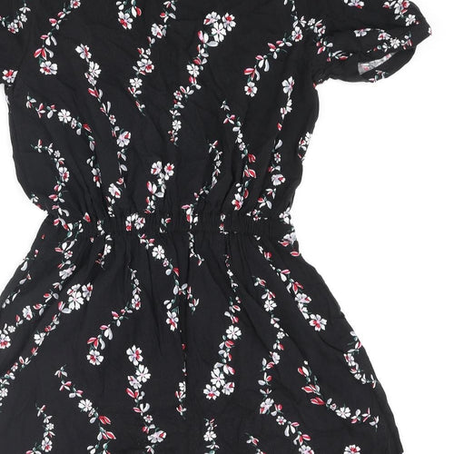 Idano Womens Black Floral Viscose Playsuit One-Piece Size 8 Pullover - Cold Shoulder