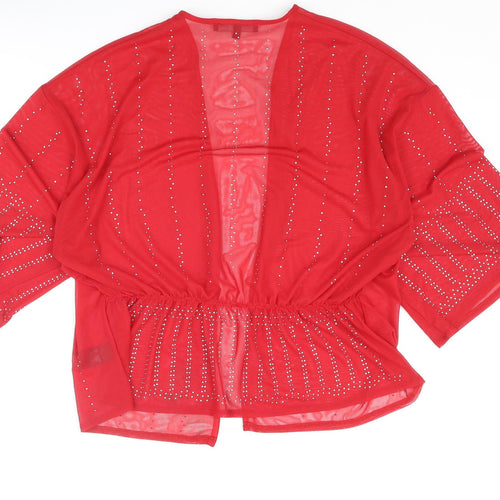 NEXT Womens Red Polyester Kimono Blouse Size 12 V-Neck - Rhinestone Detail