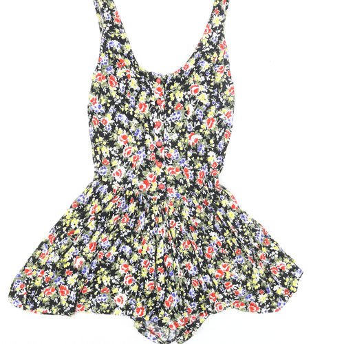 Miss Selfridge Womens Multicoloured Floral Vinyl Playsuit One-Piece Size 6 Button