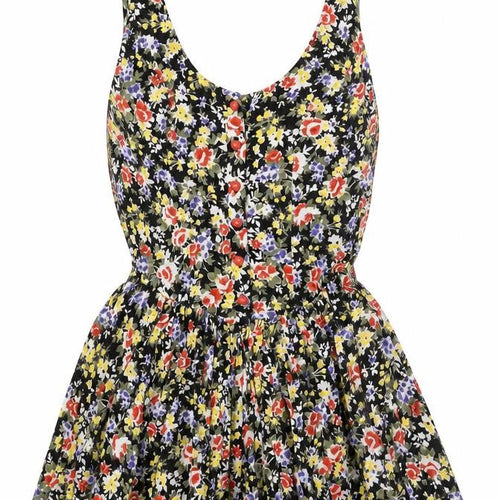 Miss Selfridge Womens Multicoloured Floral Vinyl Playsuit One-Piece Size 6 Button