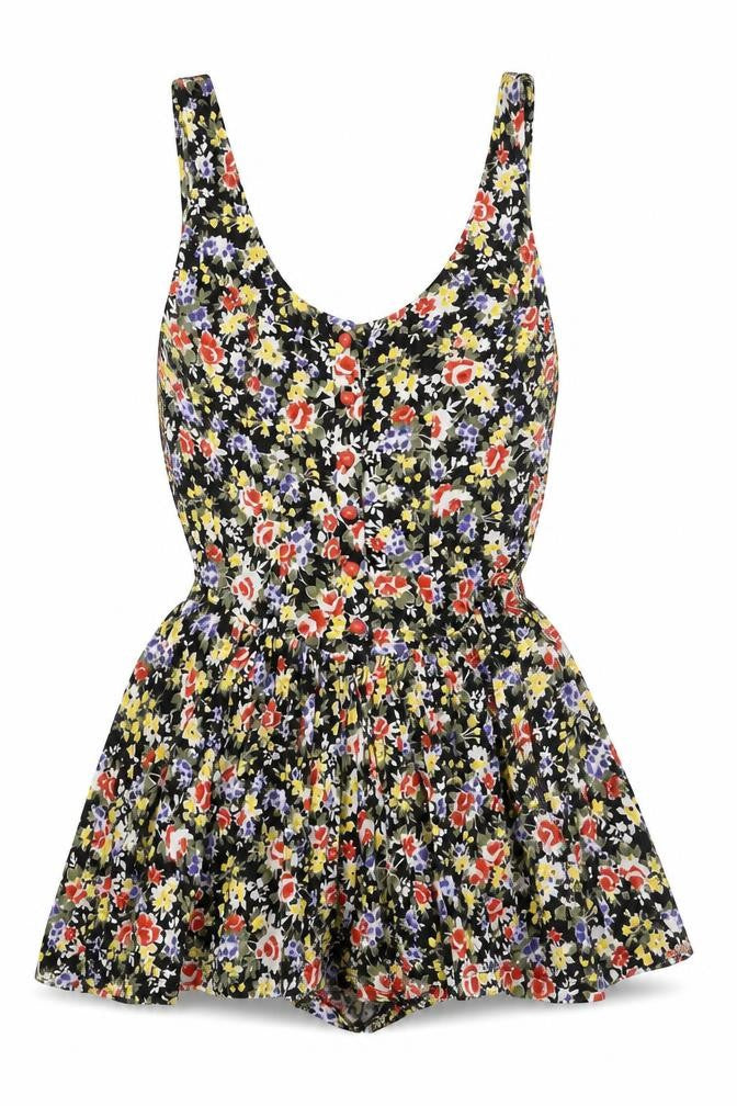 Miss Selfridge Womens Multicoloured Floral Vinyl Playsuit One-Piece Size 6 Button