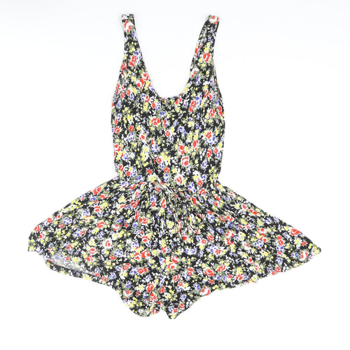 Miss Selfridge Womens Multicoloured Floral Vinyl Playsuit One-Piece Size 6 Button