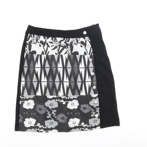 Smash Womens Black Polyester A-Line Skirt Size XS Zip - Geometric Print