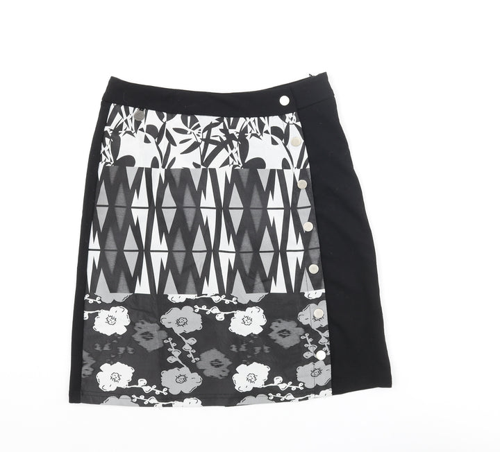 Smash Womens Black Polyester A-Line Skirt Size XS Zip - Geometric Print