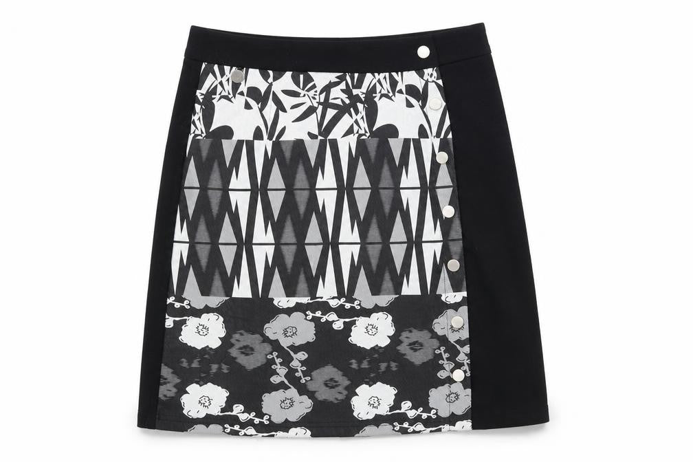 Smash Womens Black Polyester A-Line Skirt Size XS Zip - Geometric Print