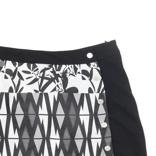 Smash Womens Black Polyester A-Line Skirt Size XS Zip - Geometric Print