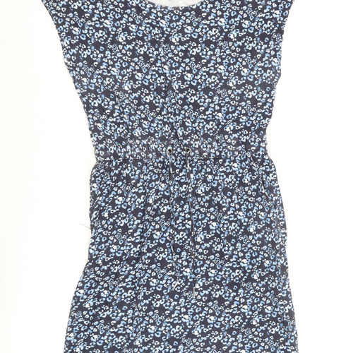 Baand Angels Womens Blue Animal Print Cotton Shift Size 12 Round Neck Pullover - Leopard Print Drawstring Waist