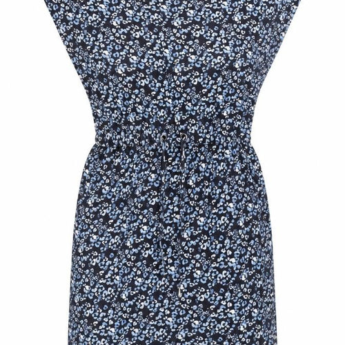 Baand Angels Womens Blue Animal Print Cotton Shift Size 12 Round Neck Pullover - Leopard Print Drawstring Waist