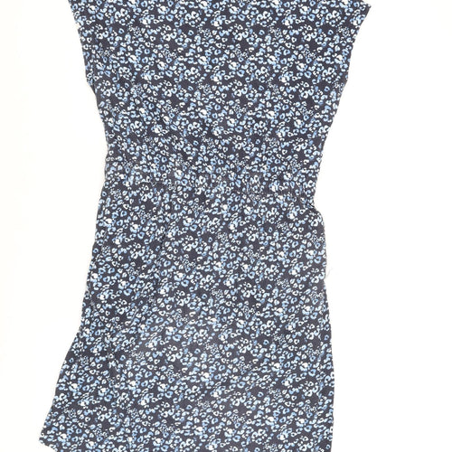 Baand Angels Womens Blue Animal Print Cotton Shift Size 12 Round Neck Pullover - Leopard Print Drawstring Waist