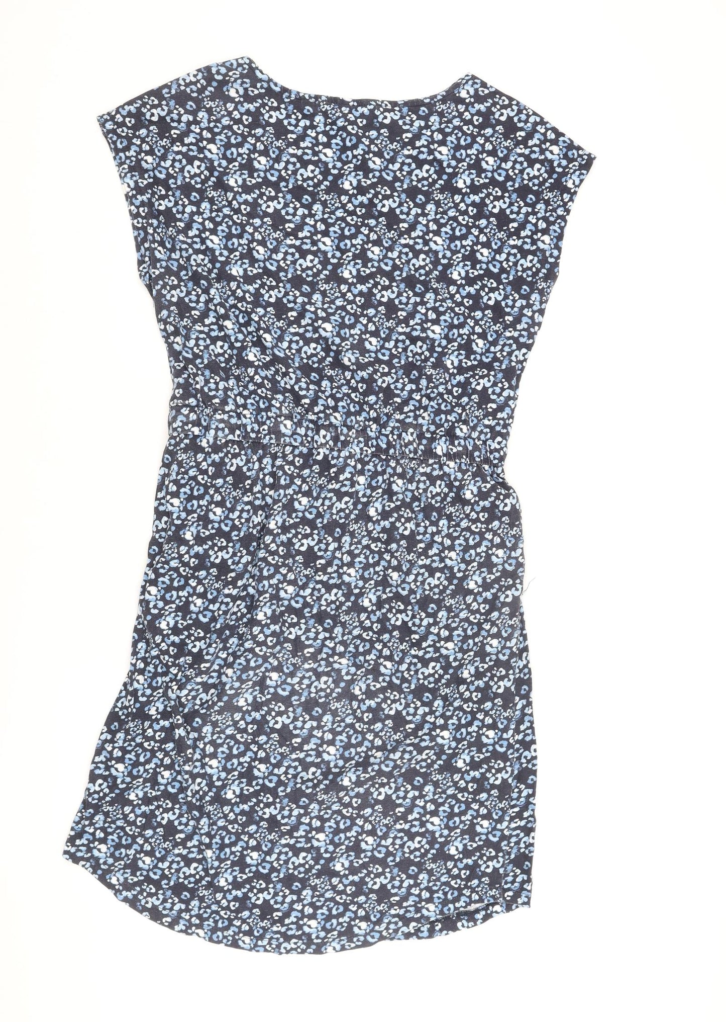 Baand Angels Womens Blue Animal Print Cotton Shift Size 12 Round Neck Pullover - Leopard Print Drawstring Waist