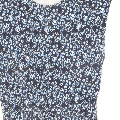 Baand Angels Womens Blue Animal Print Cotton Shift Size 12 Round Neck Pullover - Leopard Print Drawstring Waist