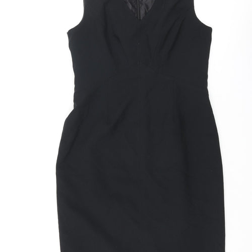 Dorothy Perkins Womens Black Polyester Pencil Dress Size 12 V-Neck Zip