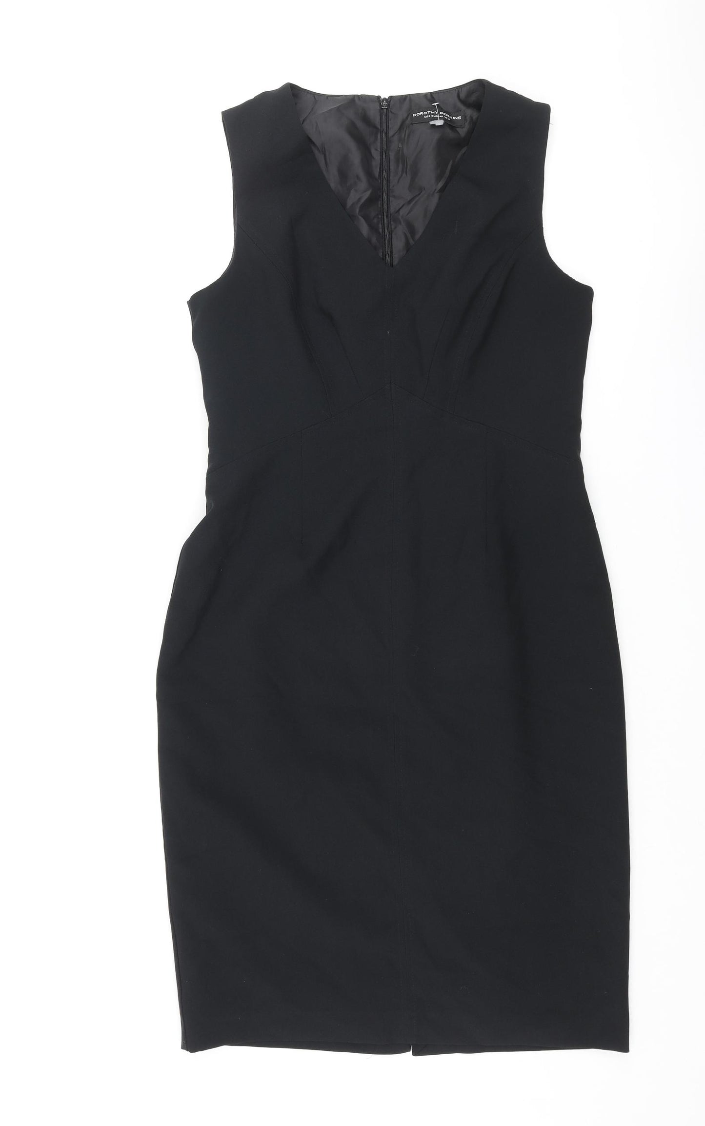 Dorothy Perkins Womens Black Polyester Pencil Dress Size 12 V-Neck Zip
