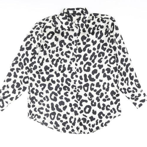 Zara Womens Ivory Animal Print Polyester Basic Blouse Size S V-Neck - Leopard Print