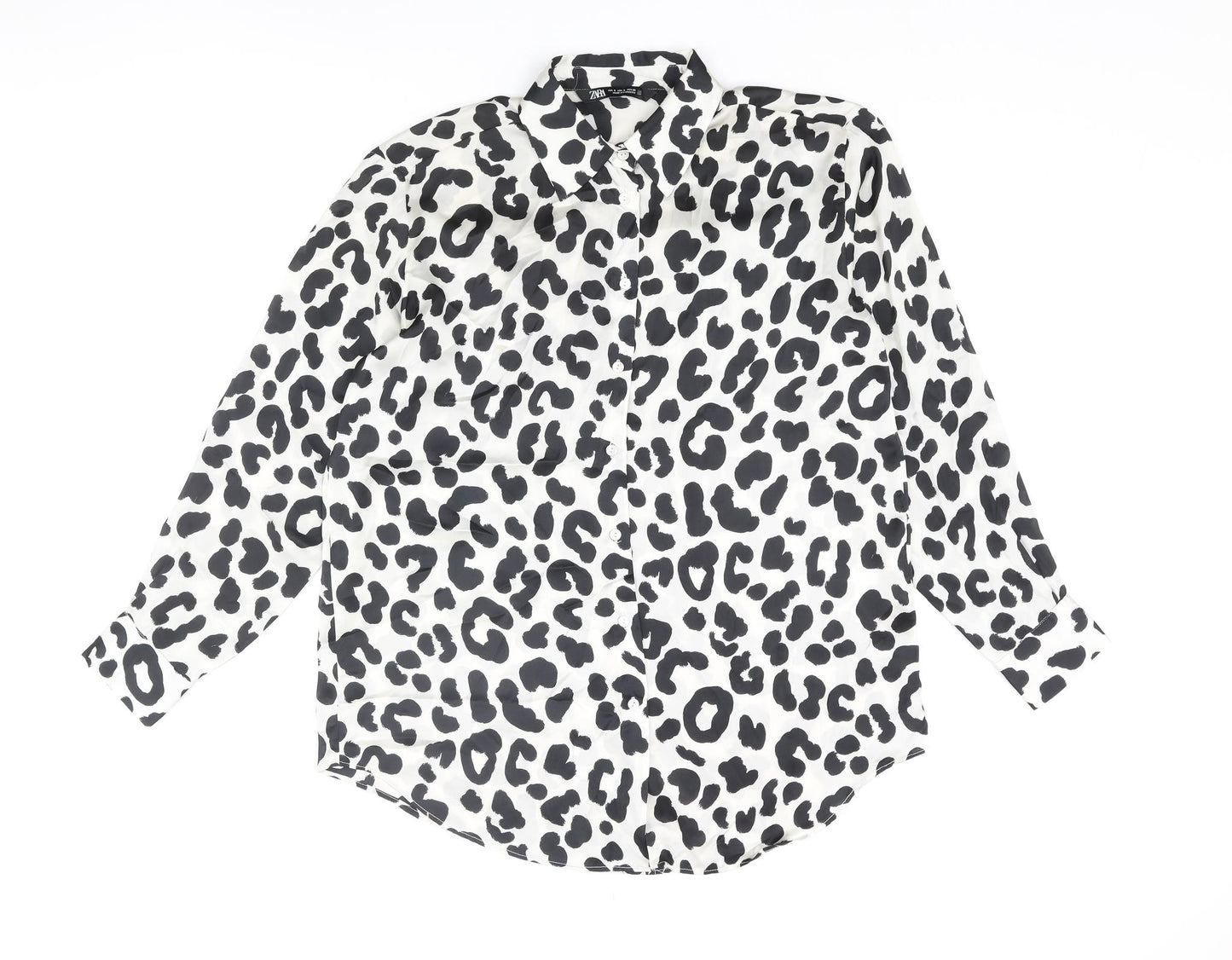 Zara Womens Ivory Animal Print Polyester Basic Blouse Size S V-Neck - Leopard Print