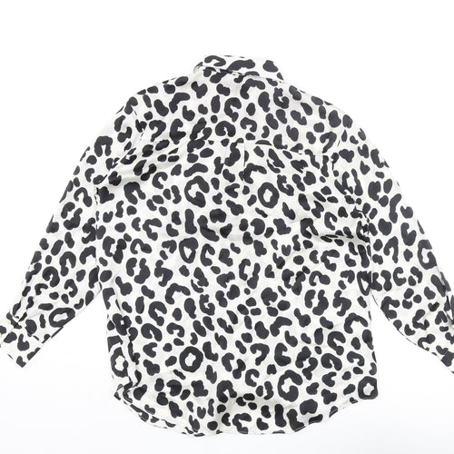 Zara Womens Ivory Animal Print Polyester Basic Blouse Size S V-Neck - Leopard Print