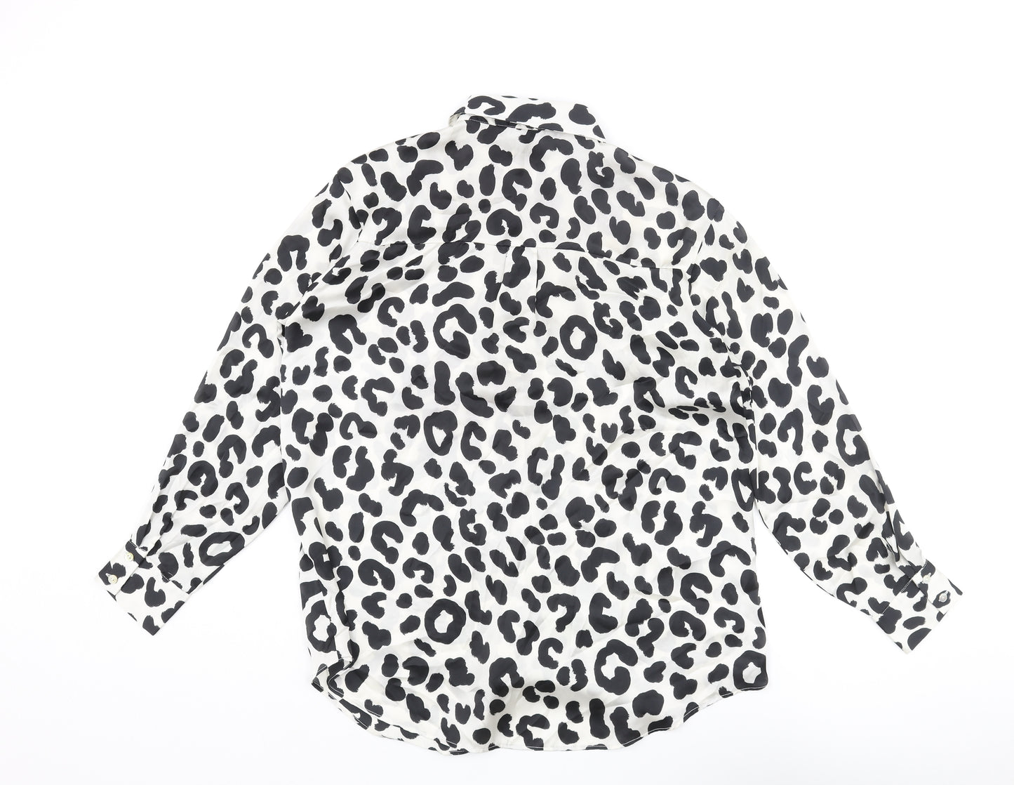 Zara Womens Ivory Animal Print Polyester Basic Blouse Size S V-Neck - Leopard Print