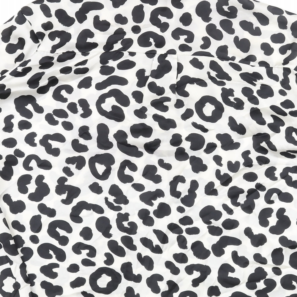 Zara Womens Ivory Animal Print Polyester Basic Blouse Size S V-Neck - Leopard Print