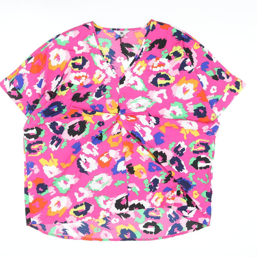 Be You Womens Multicoloured Animal Print Polyester Basic Blouse Size 18 V-Neck - Leopard Print