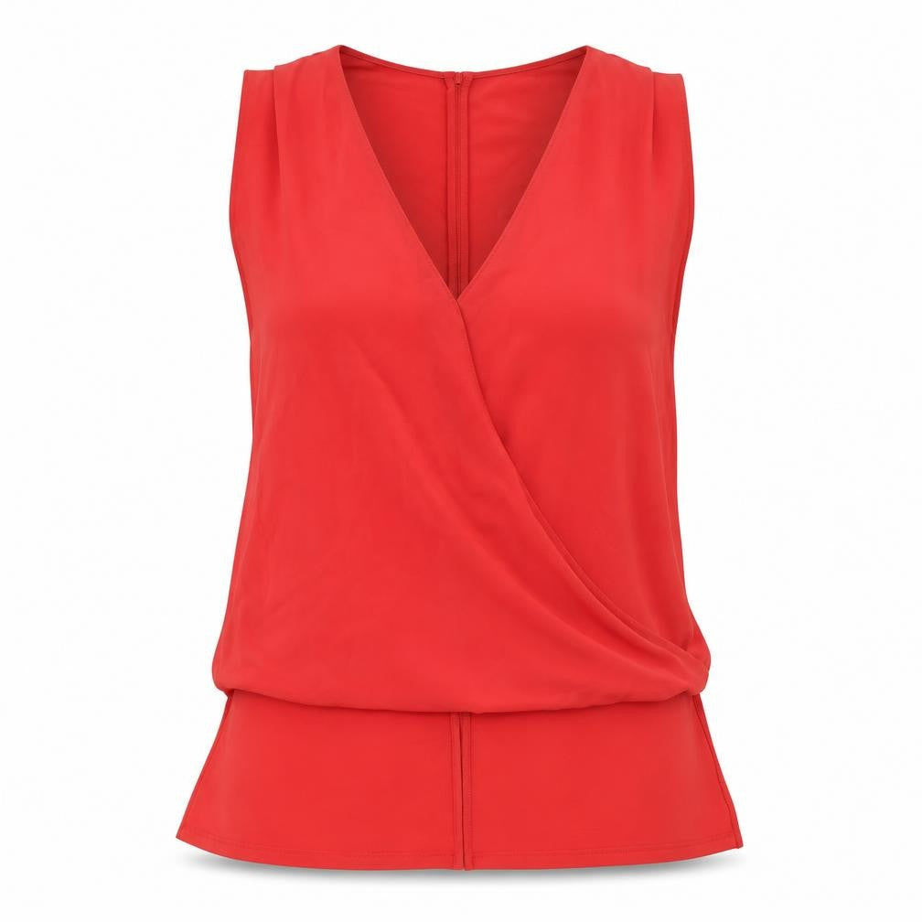 Front view of Next women’s red polyester camisole blouse, size UK 12, v-neck