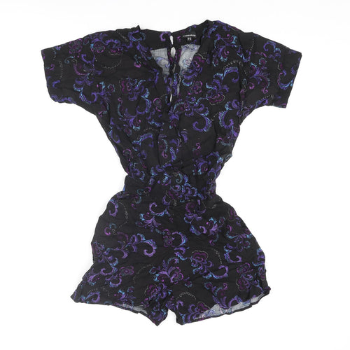 Warehouse Womens Multicoloured Geometric Viscose Playsuit One-Piece Size 6 L3 in Button