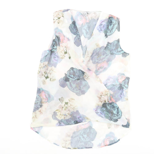 H&M Womens Multicoloured Floral Polyester Basic Blouse Size 6 V-Neck