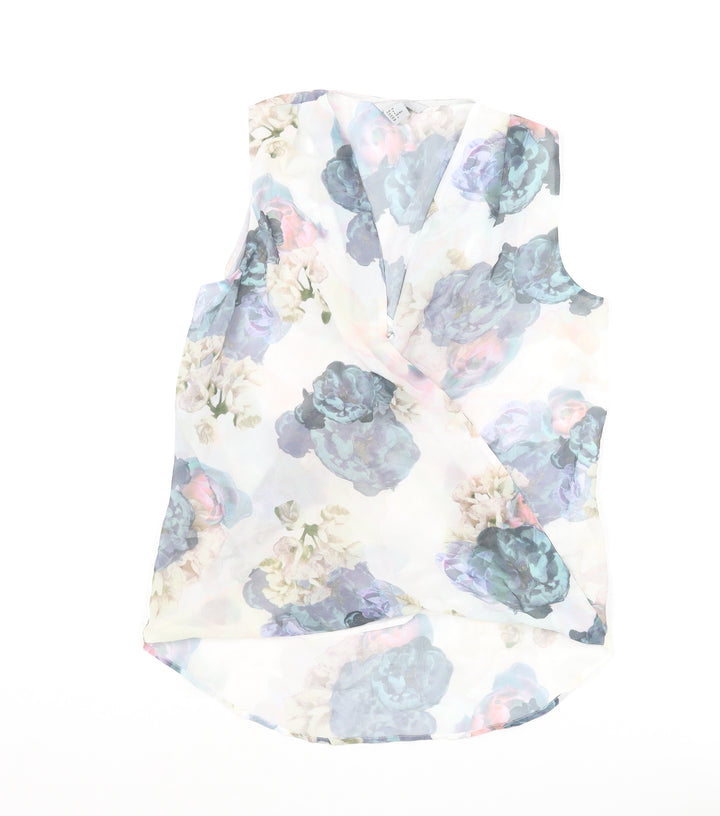H&M Womens Multicoloured Floral Polyester Basic Blouse Size 6 V-Neck