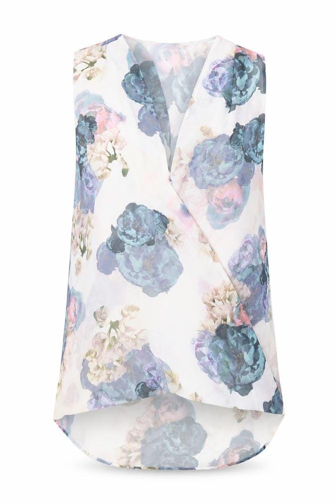 Front view of H&M women’s multicoloured floral polyester basic blouse, size UK 6, v-neck
