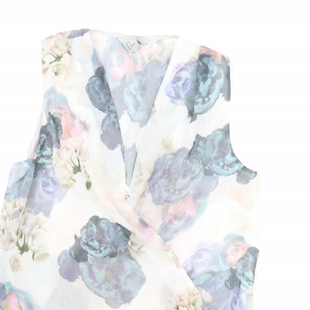 H&M Womens Multicoloured Floral Polyester Basic Blouse Size 6 V-Neck