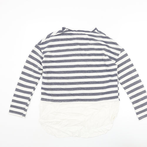 Shana Womens Blue Striped Cotton Basic Blouse Size M Round Neck - Layered