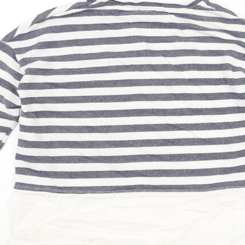 Shana Womens Blue Striped Cotton Basic Blouse Size M Round Neck - Layered