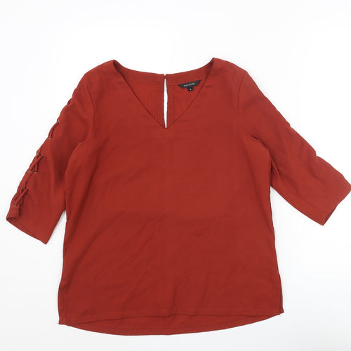 River Island Womens Red Polyester Basic Blouse Size 8 V-Neck - Lace Up Sleeve