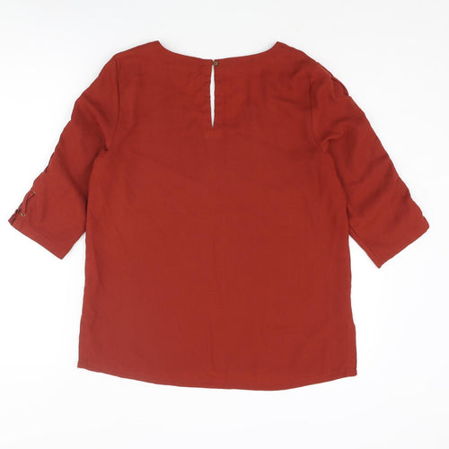 River Island Womens Red Polyester Basic Blouse Size 8 V-Neck - Lace Up Sleeve