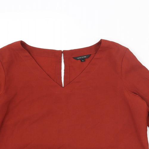 River Island Womens Red Polyester Basic Blouse Size 8 V-Neck - Lace Up Sleeve