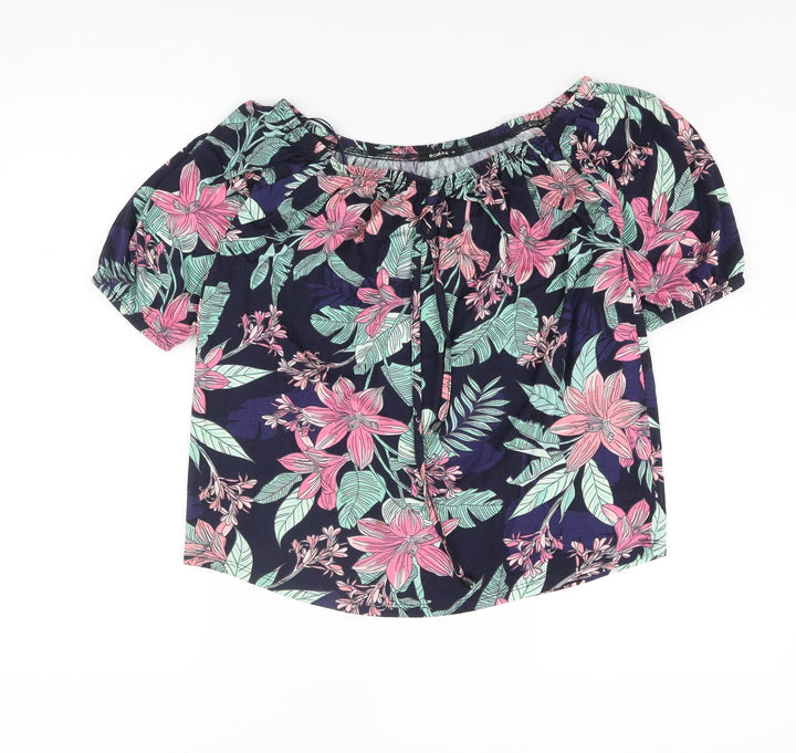 Roman Womens Multicoloured Floral Viscose Basic Blouse Size 10 Boat Neck