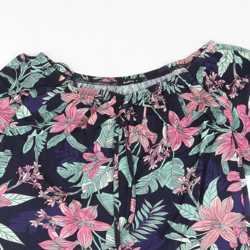 Roman Womens Multicoloured Floral Viscose Basic Blouse Size 10 Boat Neck