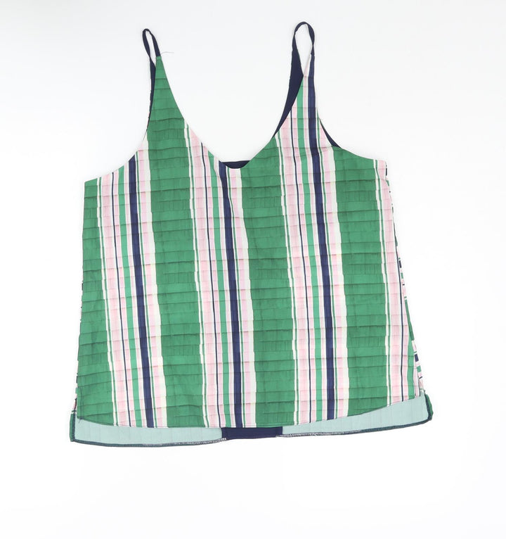 Topshop Womens Green Striped Polyester Camisole Blouse Size 12 V-Neck