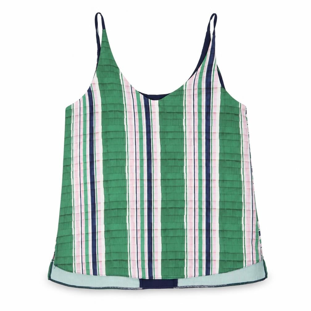 Topshop Womens Green Striped Polyester Camisole Blouse Size 12 V-Neck
