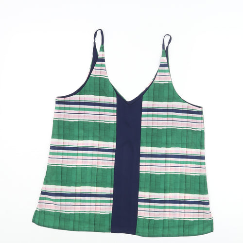 Topshop Womens Green Striped Polyester Camisole Blouse Size 12 V-Neck