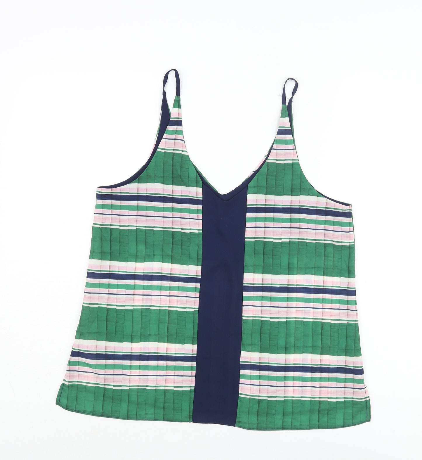 Topshop Womens Green Striped Polyester Camisole Blouse Size 12 V-Neck