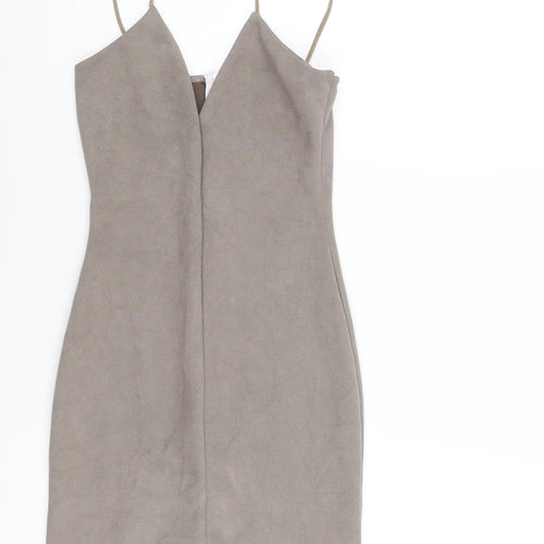Missguided Womens Grey Polyester Bodycon Size 4 V-Neck Zip