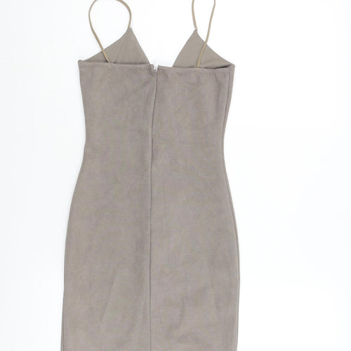 Missguided Womens Grey Polyester Bodycon Size 4 V-Neck Zip