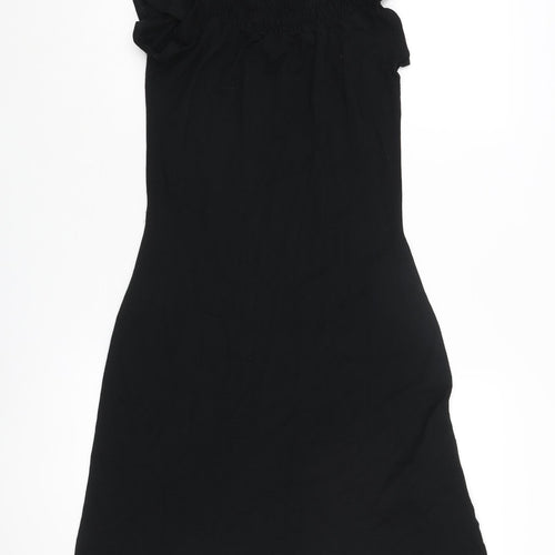 Hennes Womens Black Viscose A-Line Size 10 Round Neck Pullover - Rouched
