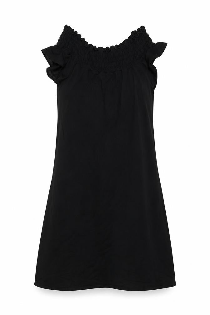 Front view of Hennes women’s black viscose a-line, size UK 10, round neck pullover - rouched