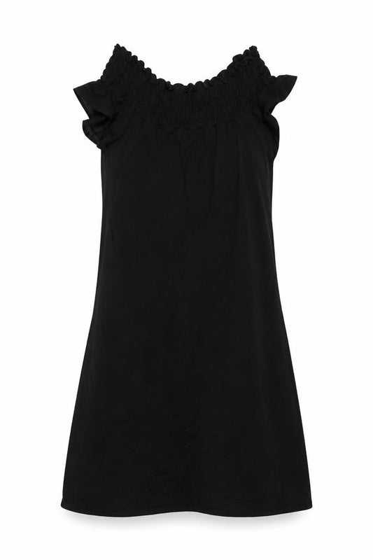 Front view of Hennes women’s black viscose a-line, size UK 10, round neck pullover - rouched