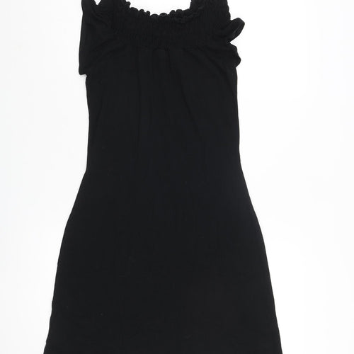 Hennes Womens Black Viscose A-Line Size 10 Round Neck Pullover - Rouched