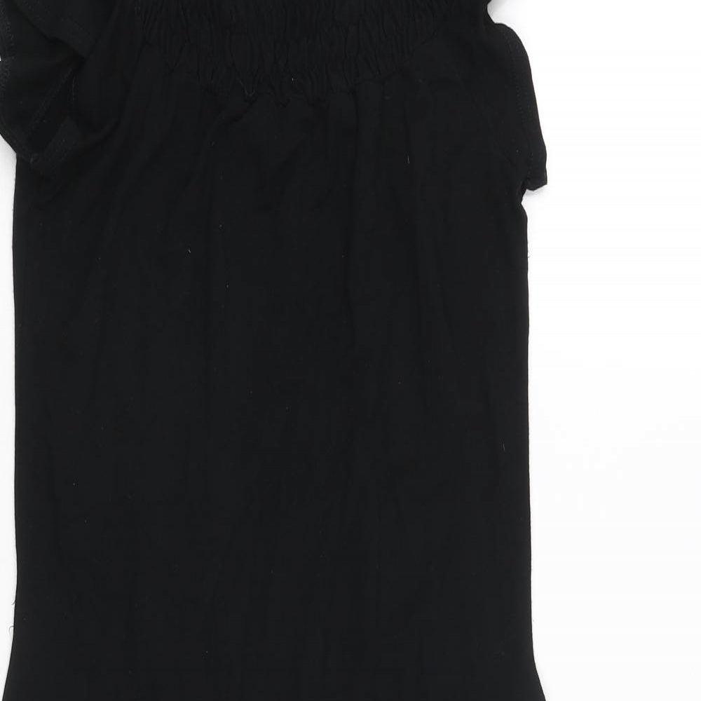 Hennes Womens Black Viscose A-Line Size 10 Round Neck Pullover - Rouched