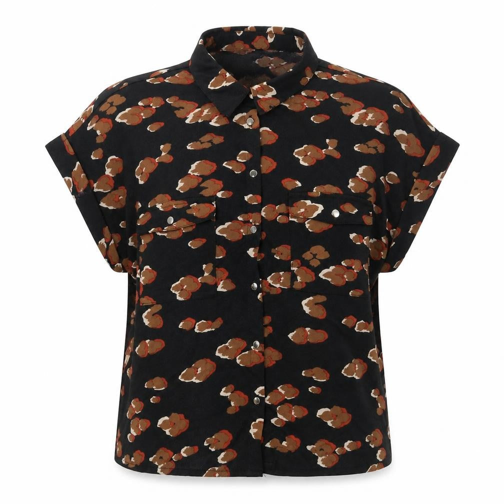 Front view of New Look women’s black geometric polyester basic button-up, size UK 10, collared